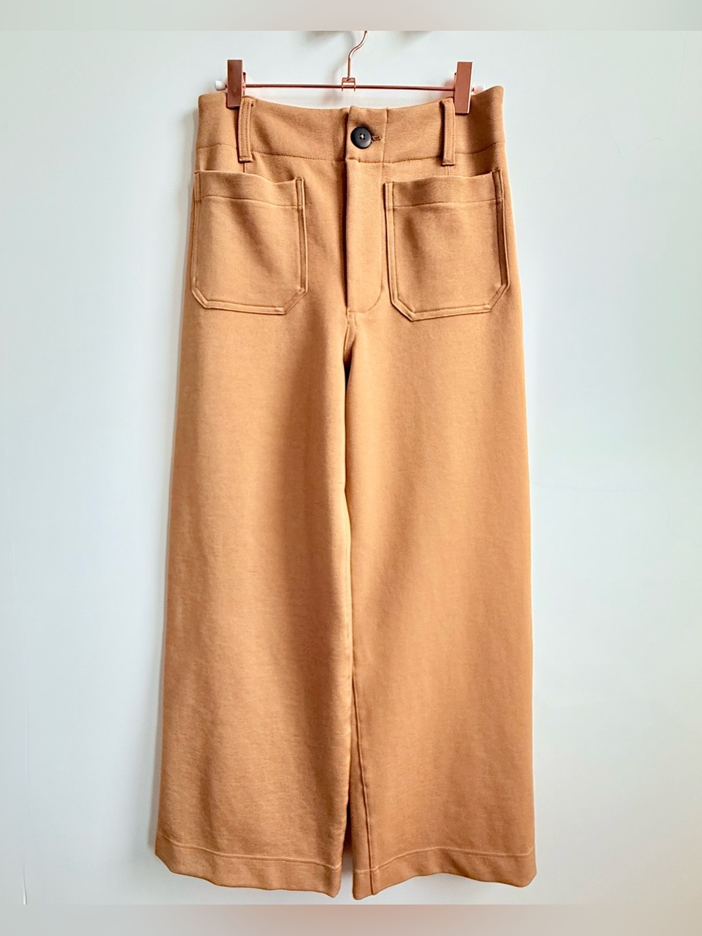 Anthropologie NWT Maeve Colette Knit Crop Wide-Leg Pants - Camel Size 27
